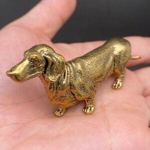 Brass Dachshund Dog Figurine Miniature Loyalty Totem Altar Decor